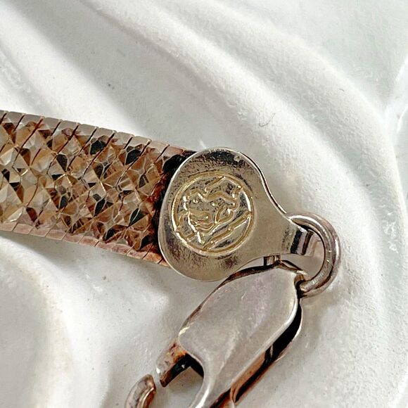 Etched Pattern Design Bracelet Signed Italy Rose/Pink 925 Sterling Silver 7" - Picture 6 of 16